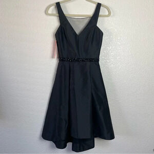 NWT Monique Lhuillier Black Beaded Bridesmaid Formal Mini Dress Fit and Flare 2